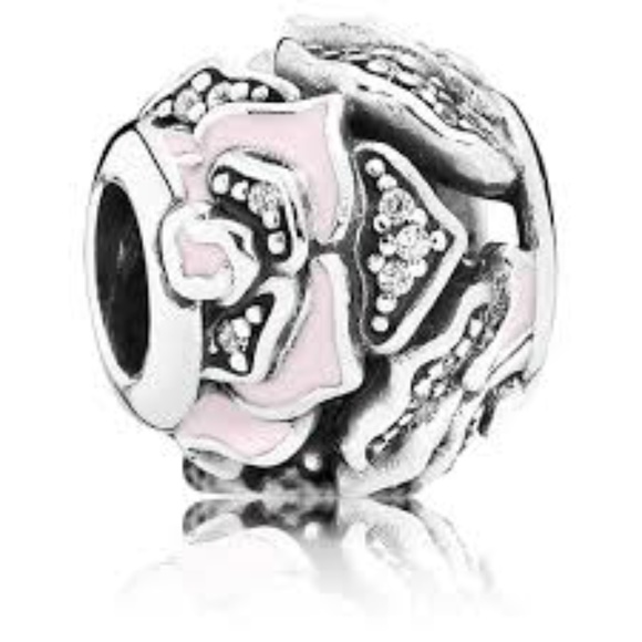 Pandora Sterling Silver “Delicate Rose” Pink Enamel Rose Charm - Picture 2 of 8